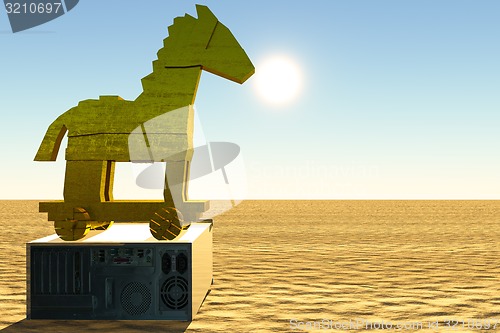 Image of Trojan horse and computer