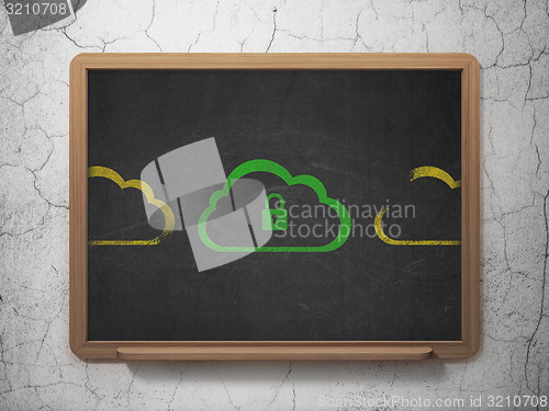 Image of Cloud technology concept: cloud with padlock icon on School Board background