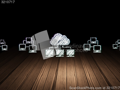 Image of Cloud networking concept: cloud network icon in grunge dark room