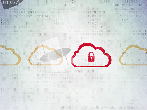 Image of Cloud technology concept: cloud with padlock icon on Digital Paper background
