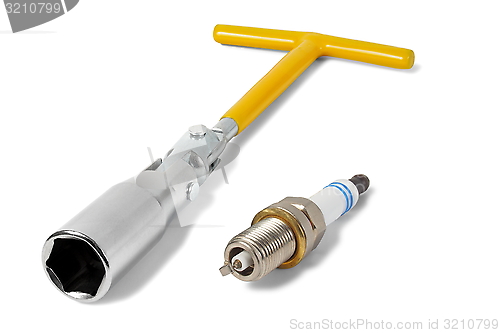 Image of Spark plug and wrench