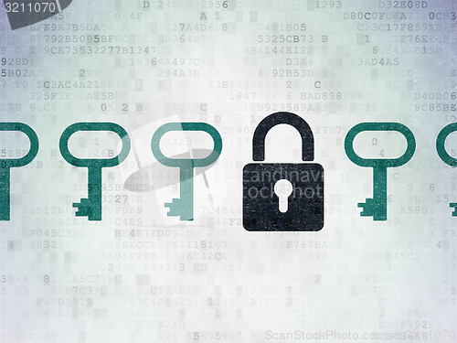 Image of Protection concept: closed padlock icon on Digital Paper background