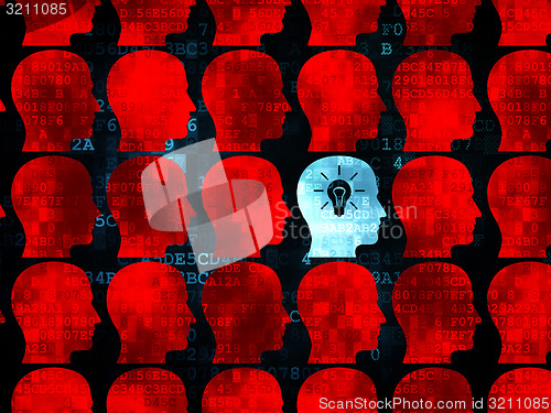 Image of Finance concept: head with light bulb icon on Digital background