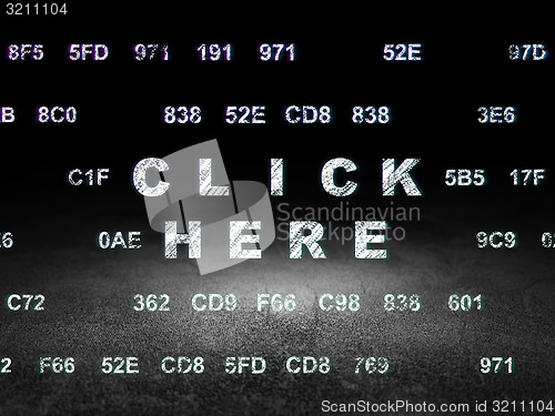 Image of Web design concept: Click Here in grunge dark room