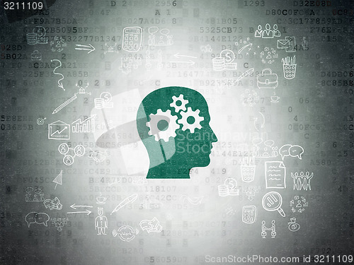 Image of Finance concept: Head With Gears on Digital Paper background