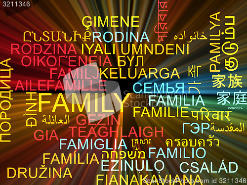 Image of Family multilanguage wordcloud background concept glowing