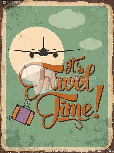 Image of Retro metal sign \"it\'s travel time\"