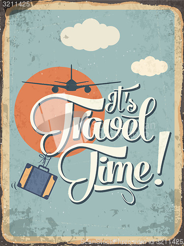 Image of Retro metal sign \"it\'s travel time\"