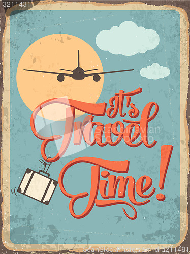 Image of Retro metal sign \"it\'s travel time\"
