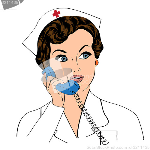 Image of Beautiful friendly and confident nurse at phone 