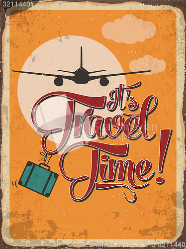 Image of Retro metal sign \"it\'s travel time\"