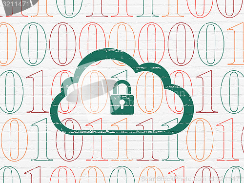 Image of Cloud networking concept: Cloud With Padlock on wall background