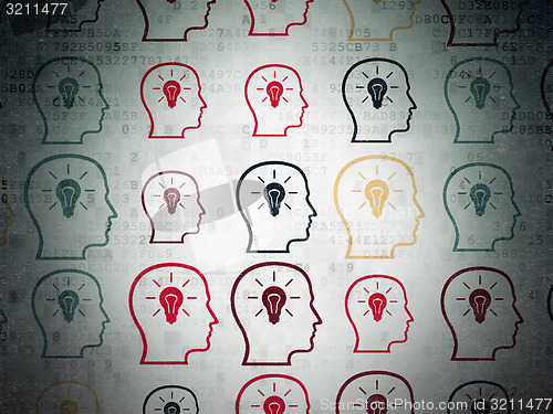 Image of Education concept: Head With Lightbulb icons on Digital Paper