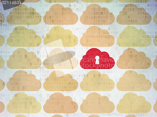 Image of Cloud computing concept: cloud icon on Digital Paper background