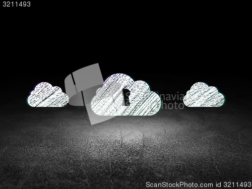 Image of Cloud networking concept: cloud icon in grunge dark room