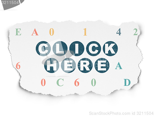 Image of Web design concept: Click Here on Torn Paper background