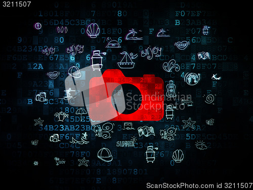 Image of Travel concept: Photo Camera on Digital background