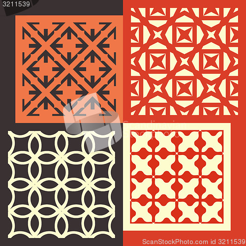 Image of Set of four seamless patterns. Vintage geometric ornaments. 