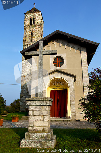 Image of barzola in  the old   church  closed brick tower    lombardy  