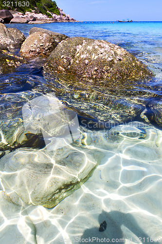 Image of asia in the  kho tao bay isle white  beach    rocks   china sea 