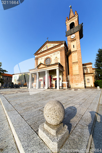 Image of parabiago in  the old     closed brick tower sidewalk italy  lom