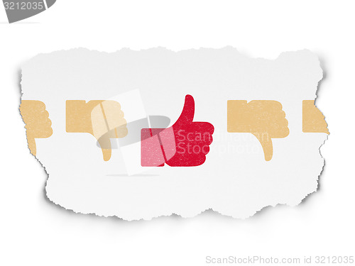 Image of Social network concept: thumb up icon on Torn Paper background