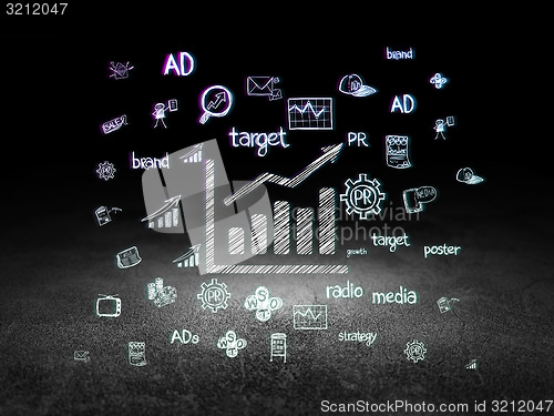 Image of Marketing concept: Growth Graph in grunge dark room