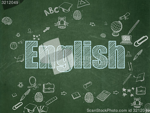 Image of Education concept: English on School Board background