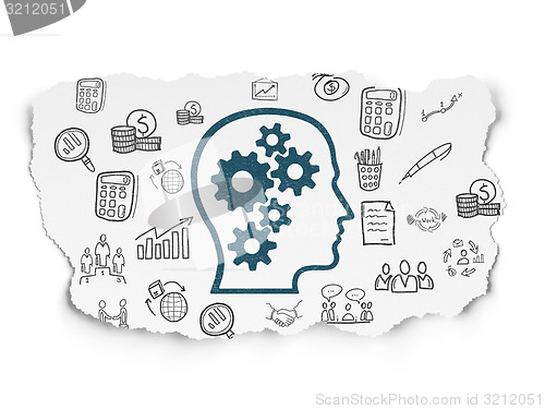 Image of Business concept: Head With Gears on Torn Paper background