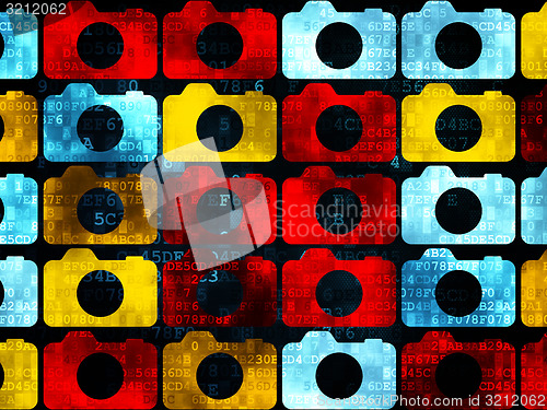 Image of Vacation concept: Photo Camera icons on Digital background