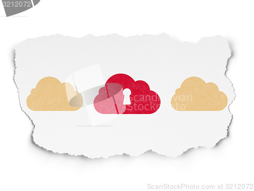 Image of Cloud technology concept: cloud with keyhole icon on Torn Paper background