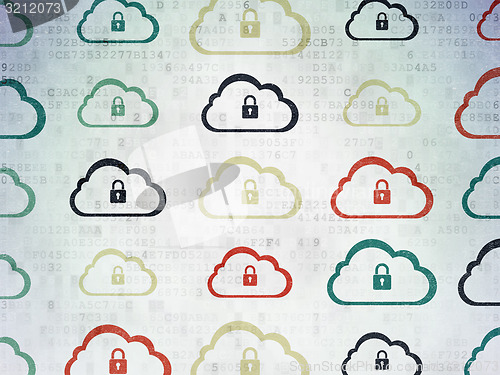 Image of Cloud networking concept: Cloud With Padlock icons on Digital Paper background