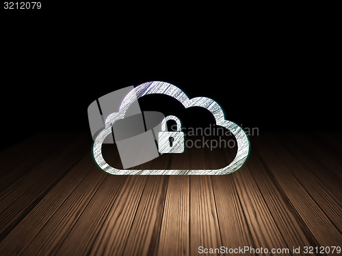 Image of Cloud computing concept: Cloud With Padlock in grunge dark room