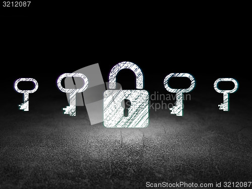 Image of Privacy concept: closed padlock icon in grunge dark room