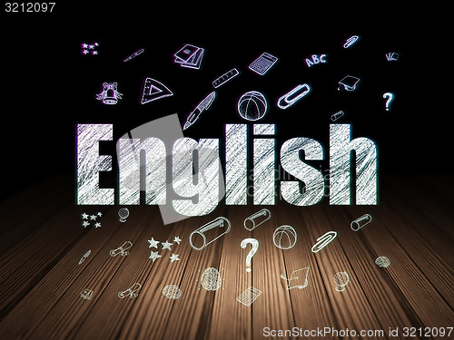 Image of Education concept: English in grunge dark room