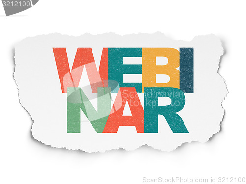 Image of Education concept: Webinar on Torn Paper background