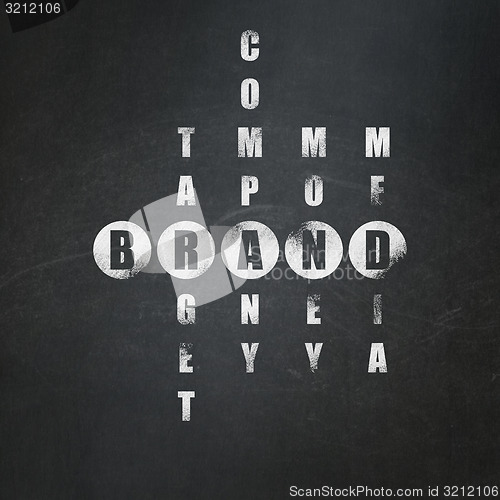 Image of Advertising concept: word Brand in solving Crossword Puzzle
