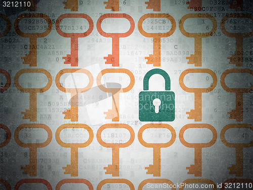 Image of Protection concept: closed padlock icon on Digital Paper background