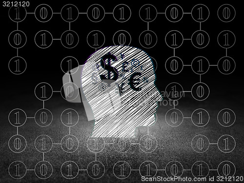 Image of Finance concept: Head With Finance Symbol in grunge dark room