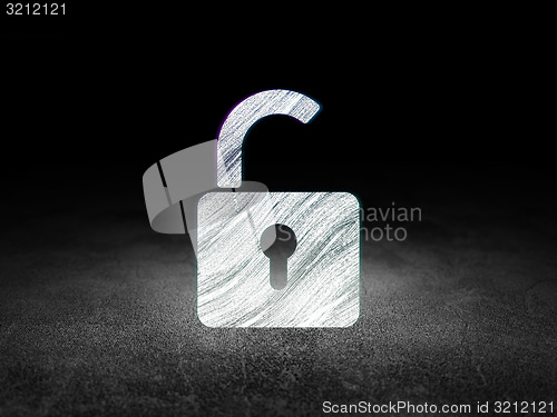 Image of Protection concept: Opened Padlock in grunge dark room
