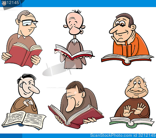 Image of readers characters set cartoon