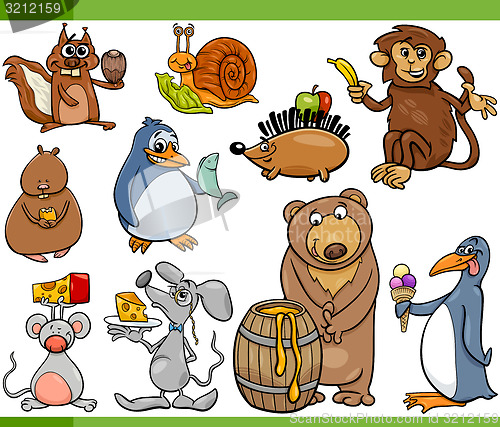 Image of animals and food cartoon set