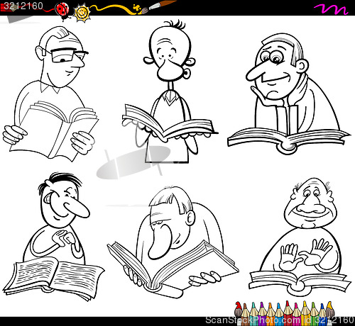 Image of readers set cartoon coloring page