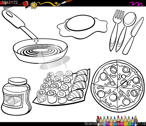 Image of food objects set coloring page