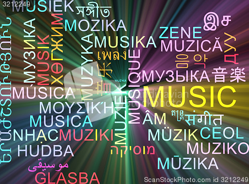 Image of Music multilanguage wordcloud background concept glowing