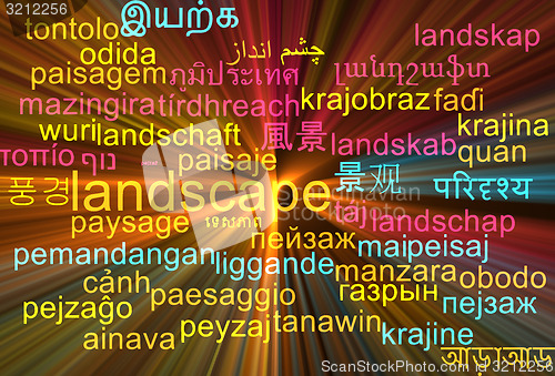 Image of Landscape multilanguage wordcloud background concept glowing