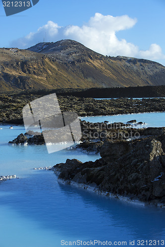 Image of Milky white and blue water of the geothermal bath Blue Lagoon in