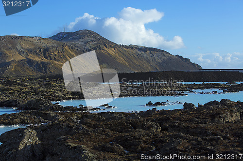 Image of Milky white and blue water of the geothermal bath Blue Lagoon in