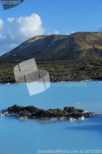 Image of Milky white and blue water of the geothermal bath Blue Lagoon in