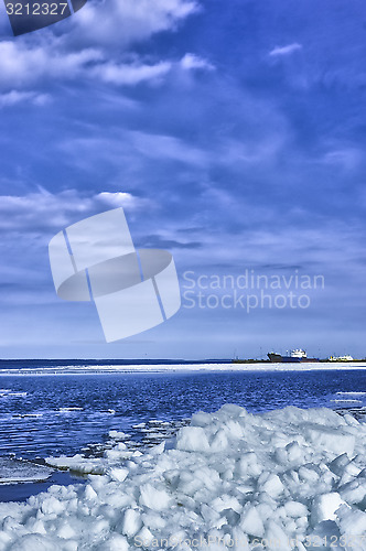 Image of Vertical landscape of Onego lake port in HDR